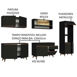 Armário de Cozinha Completa 310cm Preto Reims Madesa 02 - 5