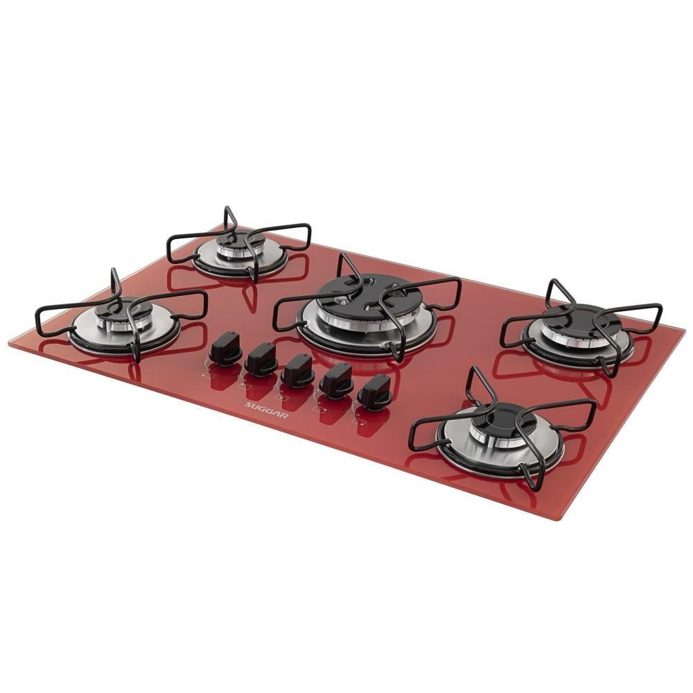 Cooktop Vidro Vermelho 5 Queimadores Fg5305avm Suggar Bivolt