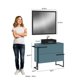 Gabinete para Banheiro com Cuba Preta 03 Gavetas e Espelheira 100cm Viso Azul Móveis Bosi - 2 Gabinete para Banheiro com Cuba Preta 03 Gavetas e Espelheira 100cm Viso Azul Móveis Bosi - 2