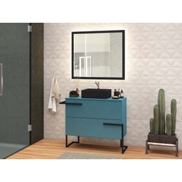 Gabinete para Banheiro com Cuba Preta 03 Gavetas e Espelheira 100cm Viso Azul Móveis Bosi - 1 Gabinete para Banheiro com Cuba Preta 03 Gavetas e Espelheira 100cm Viso Azul Móveis Bosi - 1