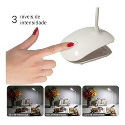 Luminária De Mesa Clip Branco Led Touch Dimerizável Bivolt 2W Branco Quente - 2