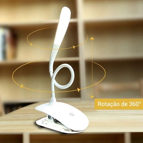 Luminária De Mesa Clip Branco Led Touch Dimerizável Bivolt 2W Branco Quente - 4