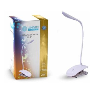 Luminária De Mesa Clip Branco Led Touch Dimerizável Bivolt 2W Branco Quente