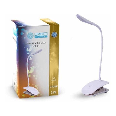 Luminária De Mesa Clip Branco Led Touch Dimerizável Bivolt 2W Branco Quente