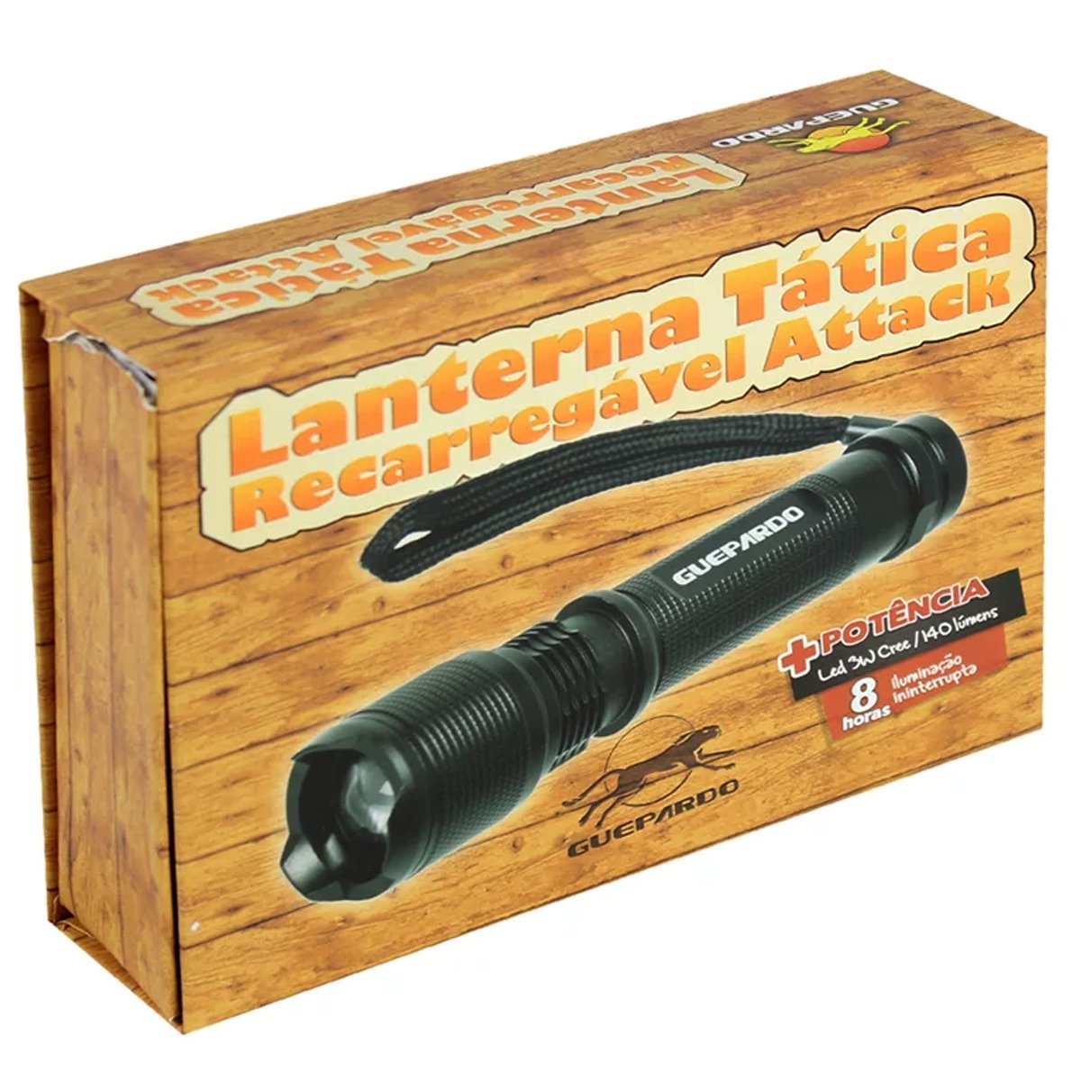 Lanterna  Attack Guepardo 140 lumens Bateria 3200mAh Recarregável e Carregador Preta - 6