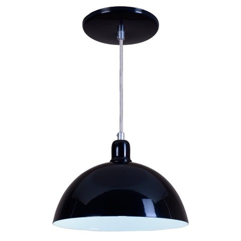 Pendente Meia Lua 24cm Luminária Lustre Alumínio Preto Brilhante