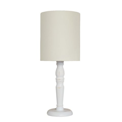 Luminária de Mesa Cúpula Tecido Branco Base Branco Provençal