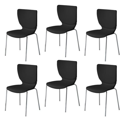 Kit 6 Cadeiras Empilháveis Base Aço Tubular Mono Preto