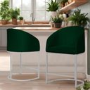 Ver imagem 2 de Kit 02 Banco Banqueta Poltrona Mia Base Metal Branca Veludo Cor:verde