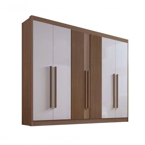 Guarda Roupa Casal 6 Portas Ripado 7 Gavetas sem Pés Athos - D' Doro Castanho/Off White/Ripado