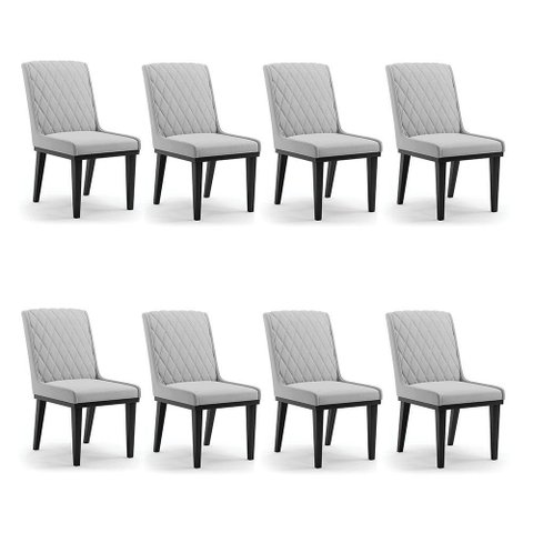 Cadeira Sala de Jantar Base Madeira Preto Kit 8 Sofia Suede D03 - D'Rossi Cor Cinza