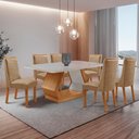 Ver imagem 1 de Mesa de Jantar Alvorada 180cm Tampo MDF Vidro Canto Copo com 6 Cadeiras Carolina