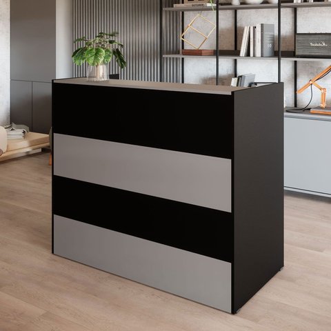 Balcão Atendimento Recepção Consultório 120 Cm X 110 Cm F5 Cor:cinza Sagrado com Preto