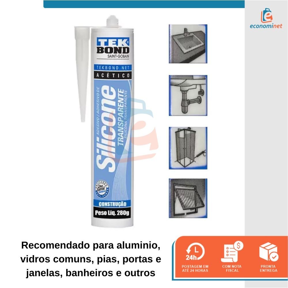 Kit 24 Un Silicone Vedação Pia Louça Tekbond Incolor 280g | MadeiraMadeira