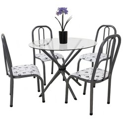 Conjunto Mesa redonda 90cm aço tampo de Vidro 8mm com 4 cadeiras para Sala jantar cozinha campeã de - 1