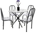 Ver imagem 1 de Conjunto Mesa redonda 90cm aço tampo de Vidro 8mm com 4 cadeiras para Sala jantar cozinha campeã de
