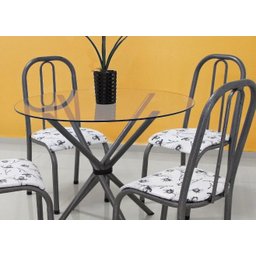 Conjunto Mesa redonda 90cm aço tampo de Vidro 8mm com 4 cadeiras para Sala jantar cozinha campeã de - 5