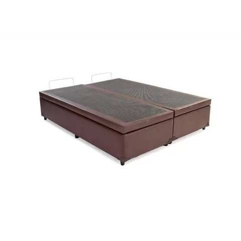 Cama Box Baú Queen Colchão Mola Ensacada Belos Sonhos + Box Sintético 71x158x198 Marrom