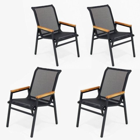 Kit 4 Cadeiras Jardim Gourmet Área Externa Sala de Jantar Nossa Kasa Preto