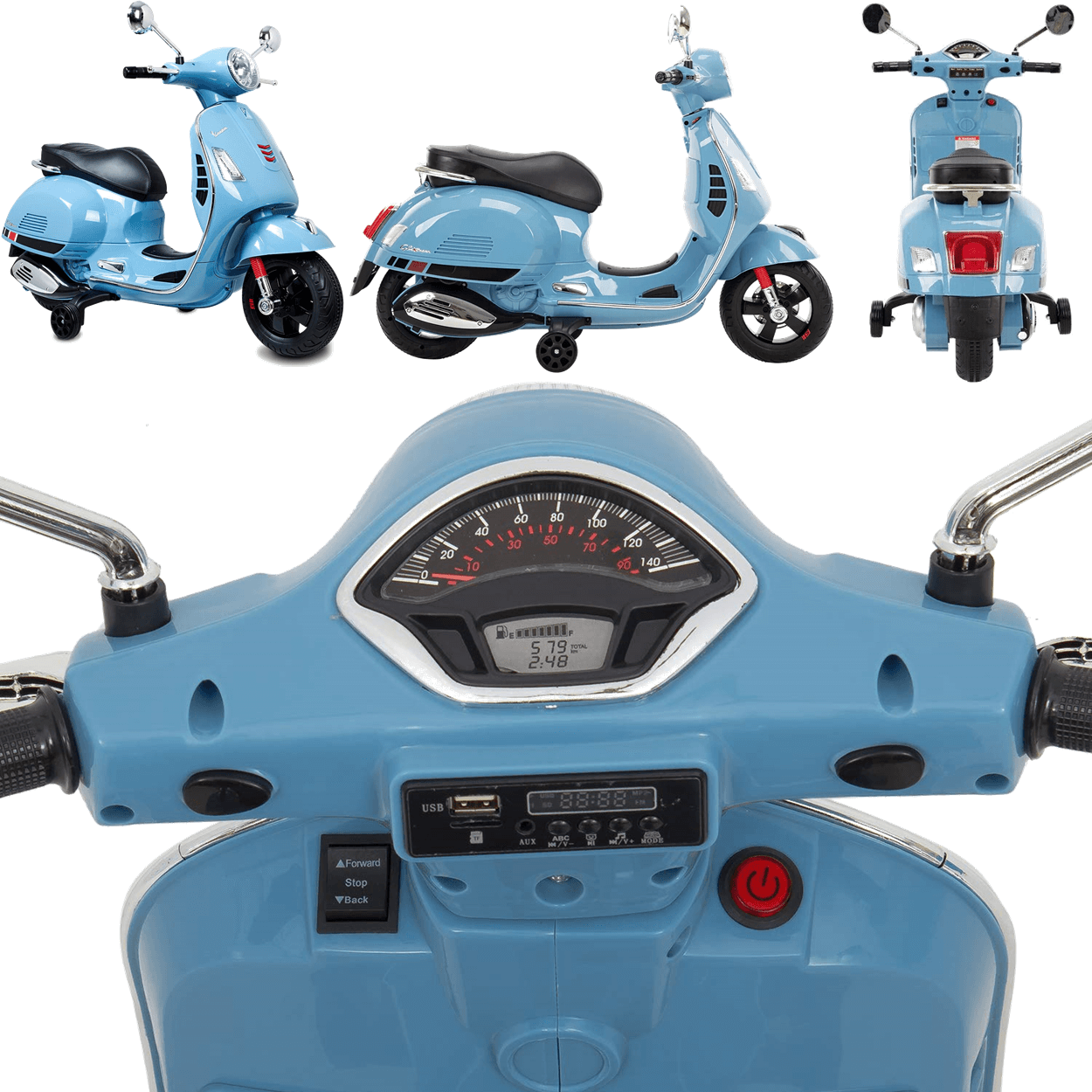 Moto Scooter Eletrica Infantil Bandeirante Vespa Gts 12v Azul - 3