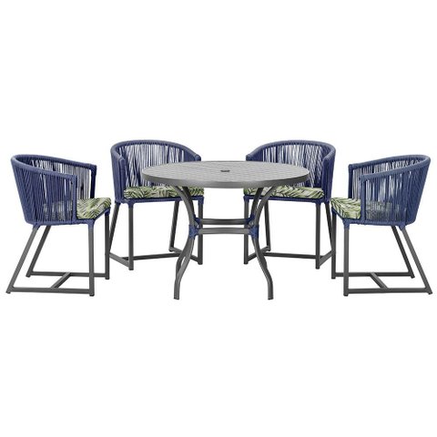 Mesa com 4 Cadeiras de Jantar Roma 100cm e Noronha em Aluminío Preto Corda Nautica Estofado 5 Trama