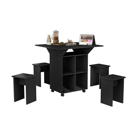 Mesa Dobravel Jantar com Rodizio 4 Banquetas Annie Basoto