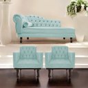 Ver imagem 2 de Kit Diva Recamier Diana 160cm Lado Direito e 02 Poltronas Classic Suede Azul Tiffany - ADJ Decor