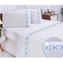 Ver imagem 4 de Jogo lençol Veneza quarto casal king bordado 4 peças 2fronha: Branco com Azul