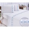 Jogo lençol Veneza quarto casal king bordado 4 peças 2fronha: Branco com Azul - 4