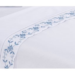 Jogo lençol Veneza quarto casal king bordado 4 peças 2fronha: Branco com Azul - 3