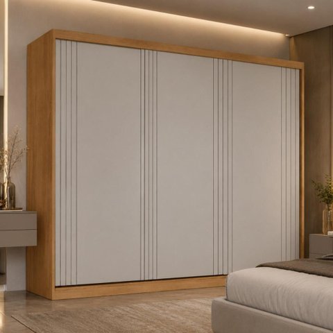 Guarda-Roupa Casal 100% MDF com 3 Portas de Correr e 4 Gavetas 182cm Multimóveis CR35537 Madeirado/