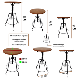 Mesa bistrô redonda ferro madeira 50 cm artesanal rústica - 3