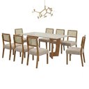 Ver imagem 2 de Mesa de Jantar Liz 180x90cm Vidro 25mm Cinamomo Off White com Kit 8 Cadeiras Linho Bege -Valdemó