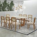 Ver imagem 1 de Mesa de Jantar Liz 180x90cm Vidro 25mm Cinamomo Off White com Kit 8 Cadeiras Linho Bege -Valdemó
