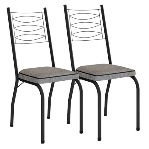 Kit 2 Cadeiras Aço Carbono Tubular Metálica Acabamento D-25 Luana Preto/grafiato