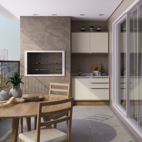 Cozinha Modulada Viena 2 Peças 1 Armário Aéreo 1 Balcão para Varanda Herval Bege