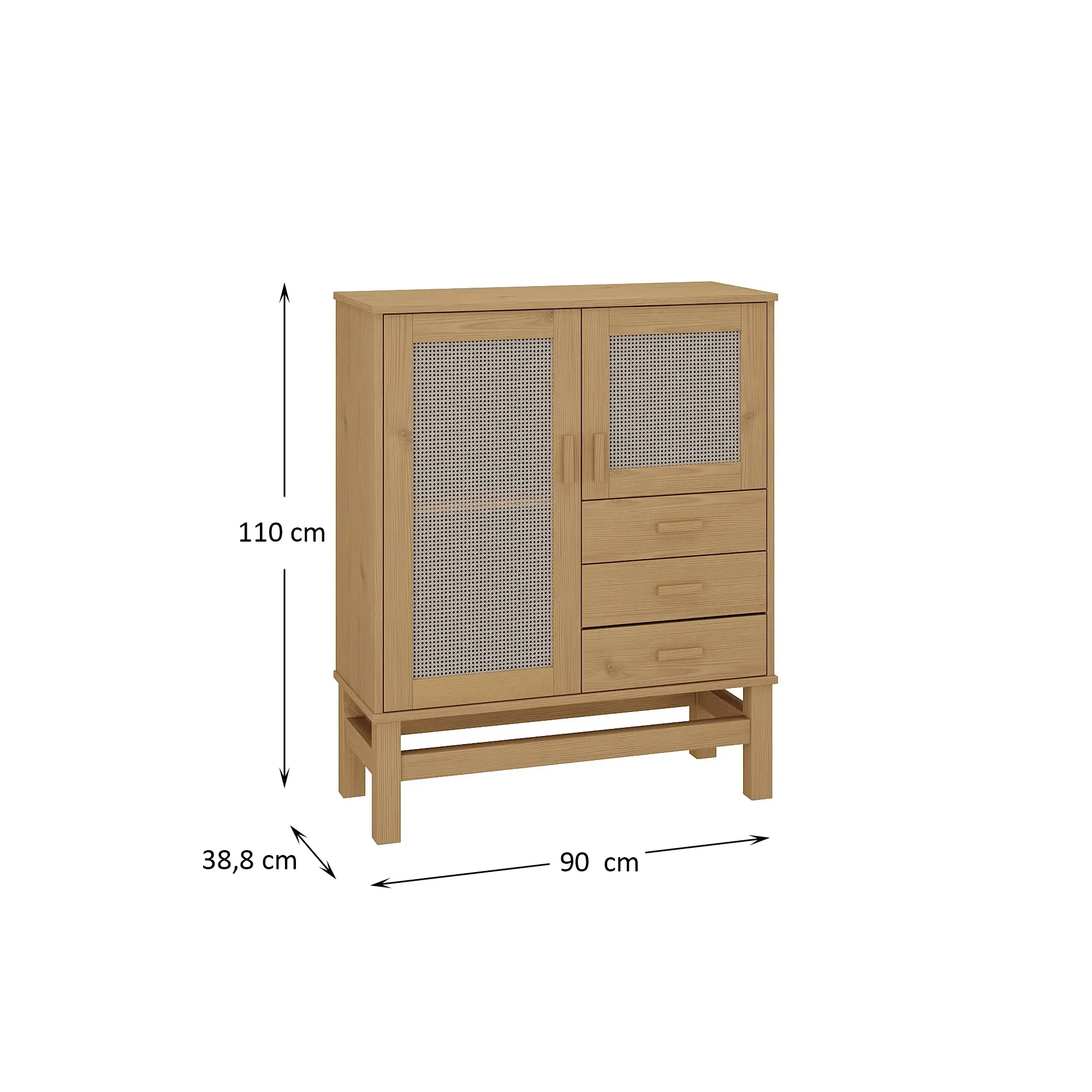 Balcão Buffet Madeira e Rattan 02 Portas e 03 Gavetas - 6