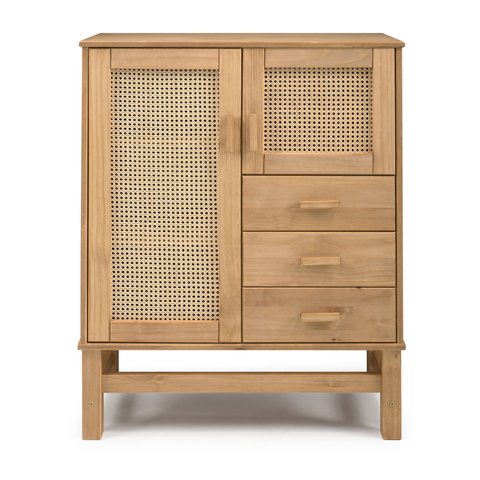 Balcão Buffet Madeira e Rattan 02 Portas e 03 Gavetas