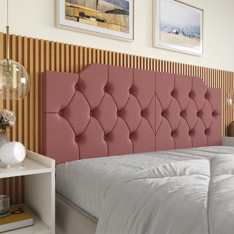Cabeceira Capela Casal Capitonê Suede Dobrável Espuma Premium para Box Casal Conforto - Rosa