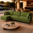 Ver imagem 3 de Sofá Sala de Estar Atena Chaise Esquerdo Pés de Ferro 254cm 4 Lugares Bouclê Verde Claro M1 - Monari