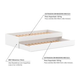 Bicama Solteiro Mdf Bp Branco Megamobilia - 3
