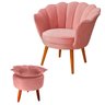 Poltrona com Puff Pétala Floral Decorativa com Pés de Madeira Rose - 1