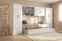 Ver imagem 1 de Quarto Infantil Chiara 2 Guarda Roupa de 2 Portas + Modulo Aéreo + Cama + Auxiliar Branco - Phoenix