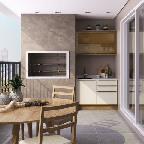 Cozinha Modulada Viena 2 Peças com 1 Armário Aéreo Vidros Reflecta 1 Balcão Herval Bege