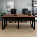 Ver imagem 1 de Plataforma de Trabalho Escritório 4 Lugares 1,80m com 4 Caixas de Tomadas Industrial Preto e Marrom Nogal