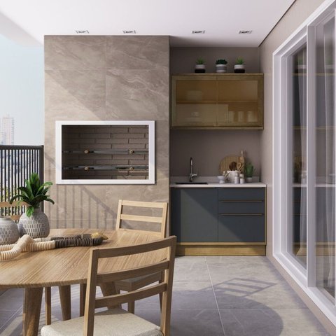 Cozinha Modulada Viena 2 Peças com 1 Armário Aéreo Vidros Reflecta 1 Balcão Herval Cinza/Louro Freij