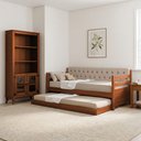 Ver imagem 1 de Kit Sofá-Cama Verona e Livreiro com 2 Portas de Madeira Madri Alto Padrão Multifuncional Castanho