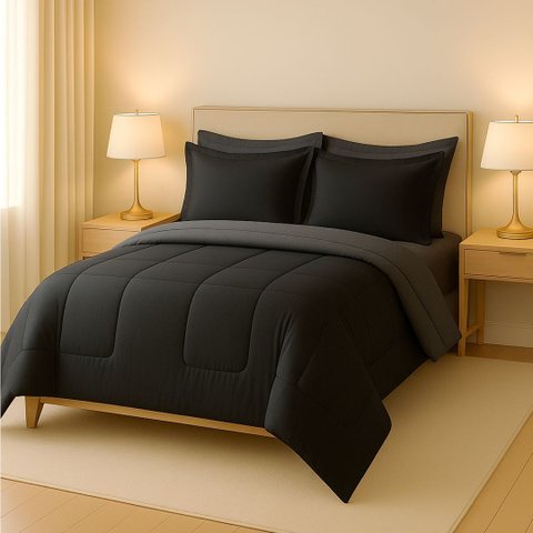 Edredom 06 Peças Queen Dupla Face Aconchego Preto e Cinza Casa Dona