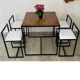 Conjunto Mesa 4 Cadeiras Pequena Estofado Branco Industrial Wood Box - 3