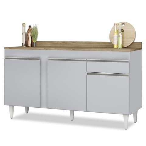 Balcão de Cozinha para Pia com Tampo 150cm Dakota Cinza Claro/Castanho - Lumil